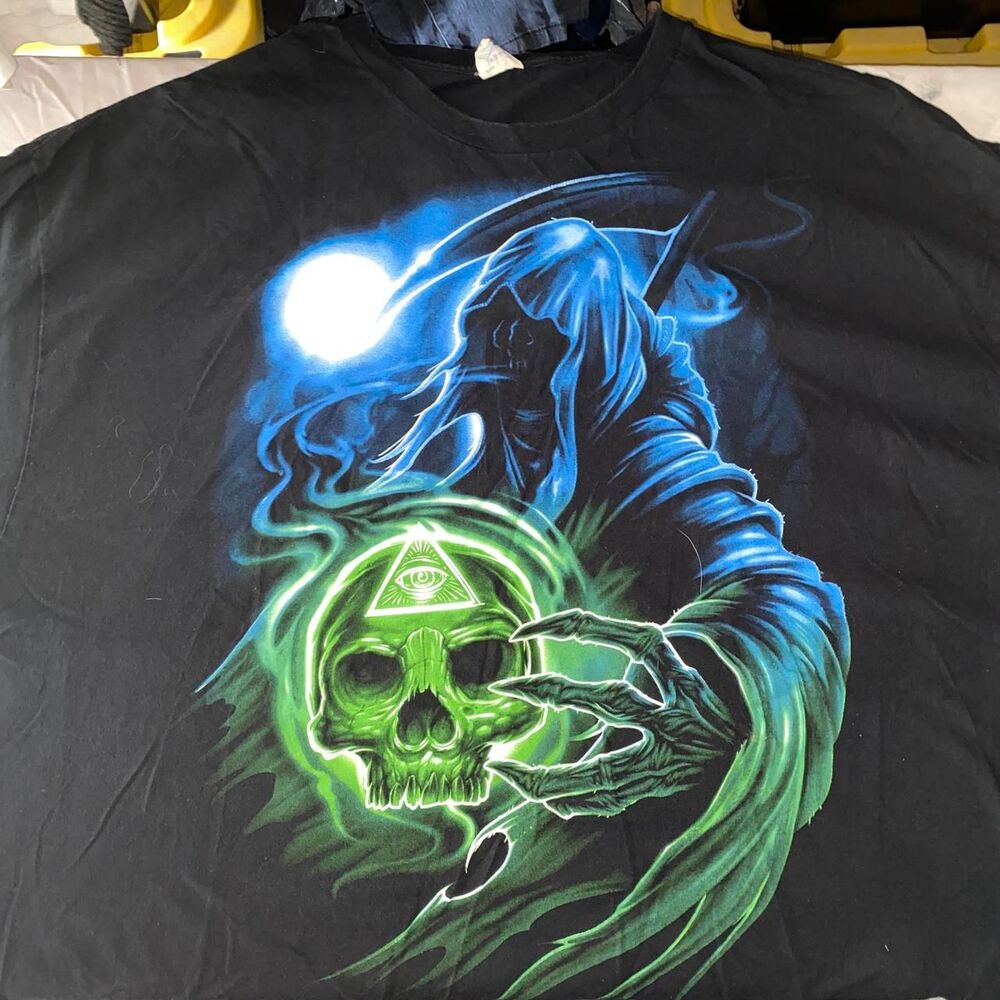 Vintage Blue and Green Neon Reaper Mall Goth Deadstock 3XL